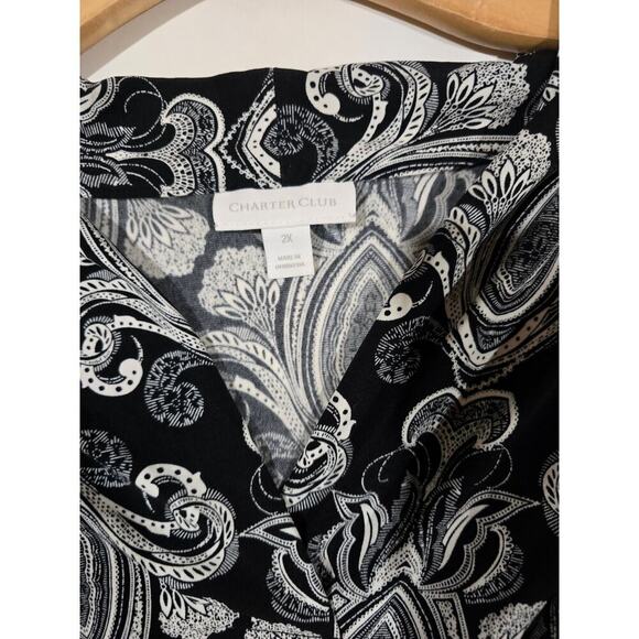 Charter Club women's Plus Size black white paisley VNeck long sleeves Blouse 2x - Picture 6 of 9